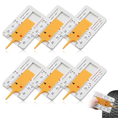 6 Stück Profiltiefenmesser 0-20 mm Kunststoff Tiefenmesser Reifen Messbereich Profilmesser Reifen Tragbar Tiefenmessschieber Profiltiefen-Messgerät