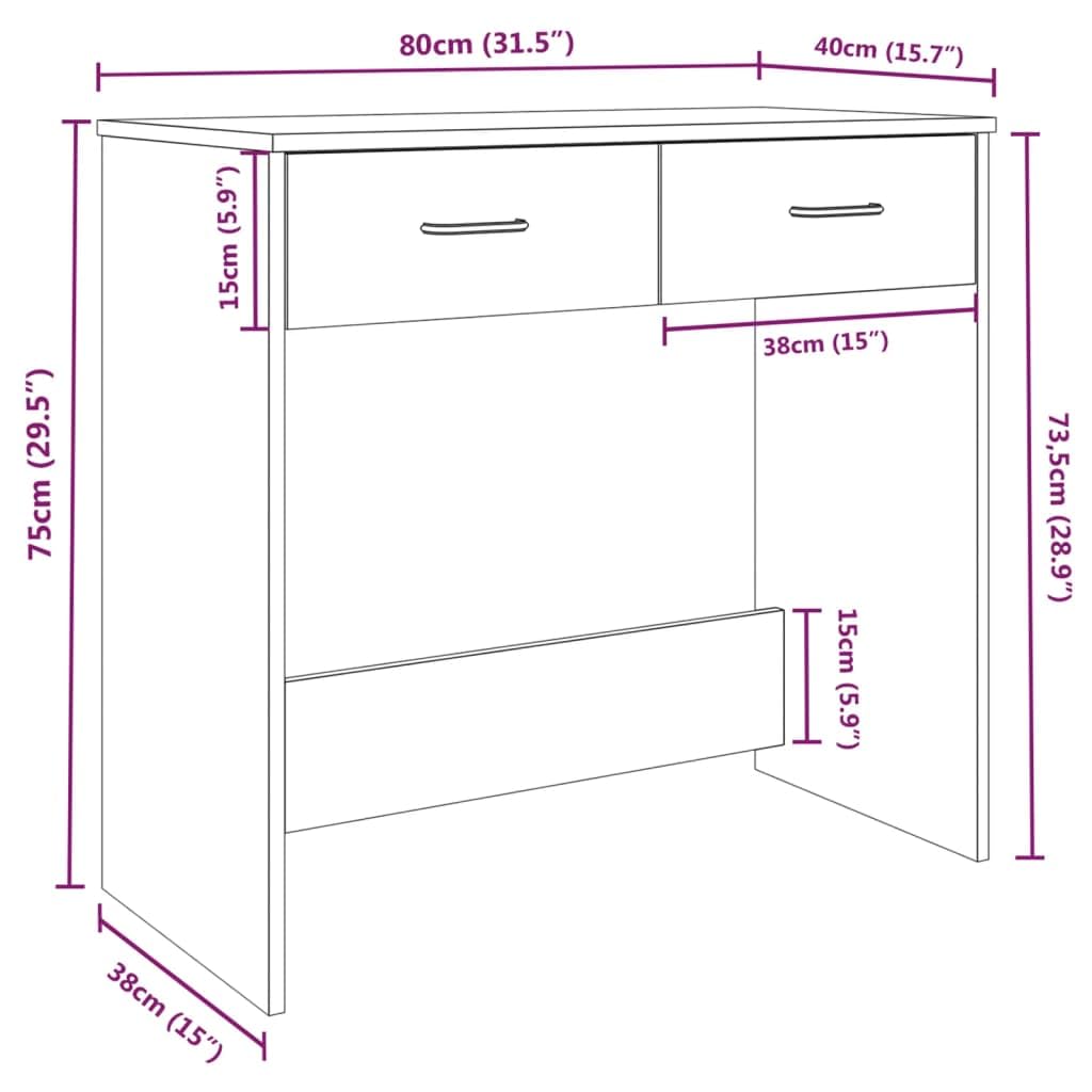 Schreibtisch Braun Eichen-Optik 80 x 40 x 75 cm Holzwerkstoff mit Zwei Schubladen, Arbeit Laptop PC Tisch, Büro Homeoffice, Stauraum für Ordnung im Jugendzimmer