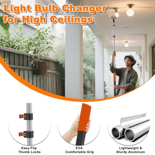 Image of Buyplus 18.5FT Reach Light Bulb Changer for High Ceilings with 3-12.5FT Telescopic Extension Pole, Easy Flip-Tab Lock Bulb Changing Pole Extension with Basket and Suction Cup for Recessed Lights