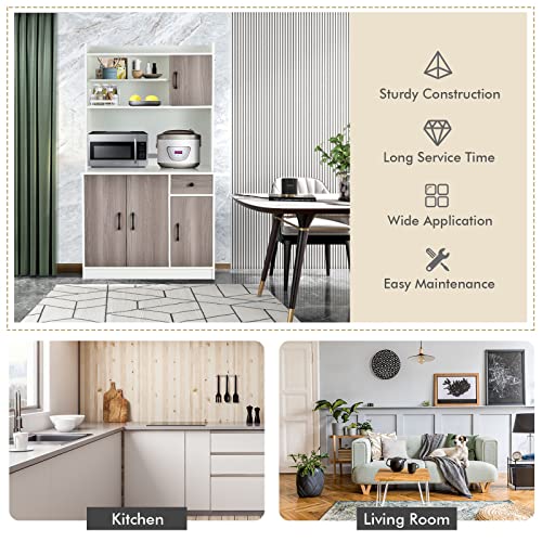 Costway Freestanding Buffet With Hutch, Kitchen Pantry Storage Cabinet With 5-Position Adjustable Shelves, Kitchen Buffet Cabinet With Open Shelves, Doors And Drawer For Home (White) #TOP5