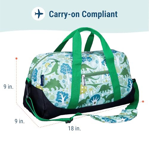 Image of Wildkin Kids Overnighter Duffel Bag - Carry-On Travel Bag for School & Sleepovers, Lightweight, Durable, Boys & Girls Ages 4-15 - Dinomite Dinosaurs