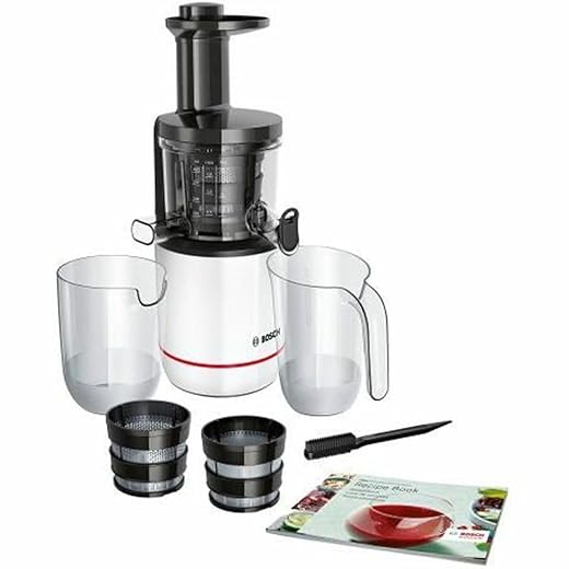 Bosch MESM500W VitaExtract Extractor de jugos, 150 W, 2 filtros, con tecnología de prensado lento, color blanco