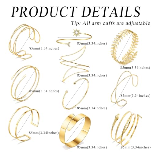 MOZAKA 10PCS Gold Arm Cuff Jewelry for Women Upper Arm Cuff Bangle Band Armlet Adjustable Arm Gold Cuff Bracelet Set3