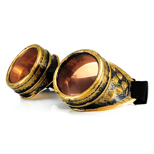 4sold, TM Steampunk Cyber-Schutzbrille, Rave, Goth, Vintage, viktorianischer Stil, Schwarz, gold, b-1
