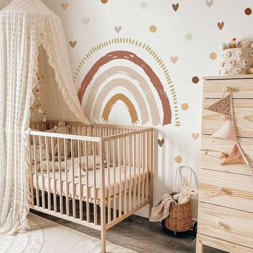 Image of funlife Huge Boho Rainbow Wall Decals Peel and Stick, Boho Heart and Polka Dot Wall Stickers for Girls Boys Bedroom Decor, Kids Nursery Room Playroom Wall Art Decor Decal