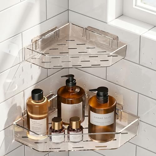 Acrylic Corner Bathroom Shelf Organizer with Drain Holes - Transp...