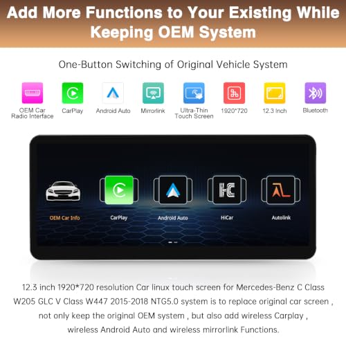 Pantalla táctil inalámbrica 12.3" Carplay Android Auto para Mercedes-Benz miniatura 3
