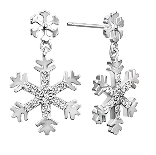 Elensan Plata de ley 925 Ear Cuff Stud Pendientes Cristal Copo de Nieve Pendientes de Gota Cover