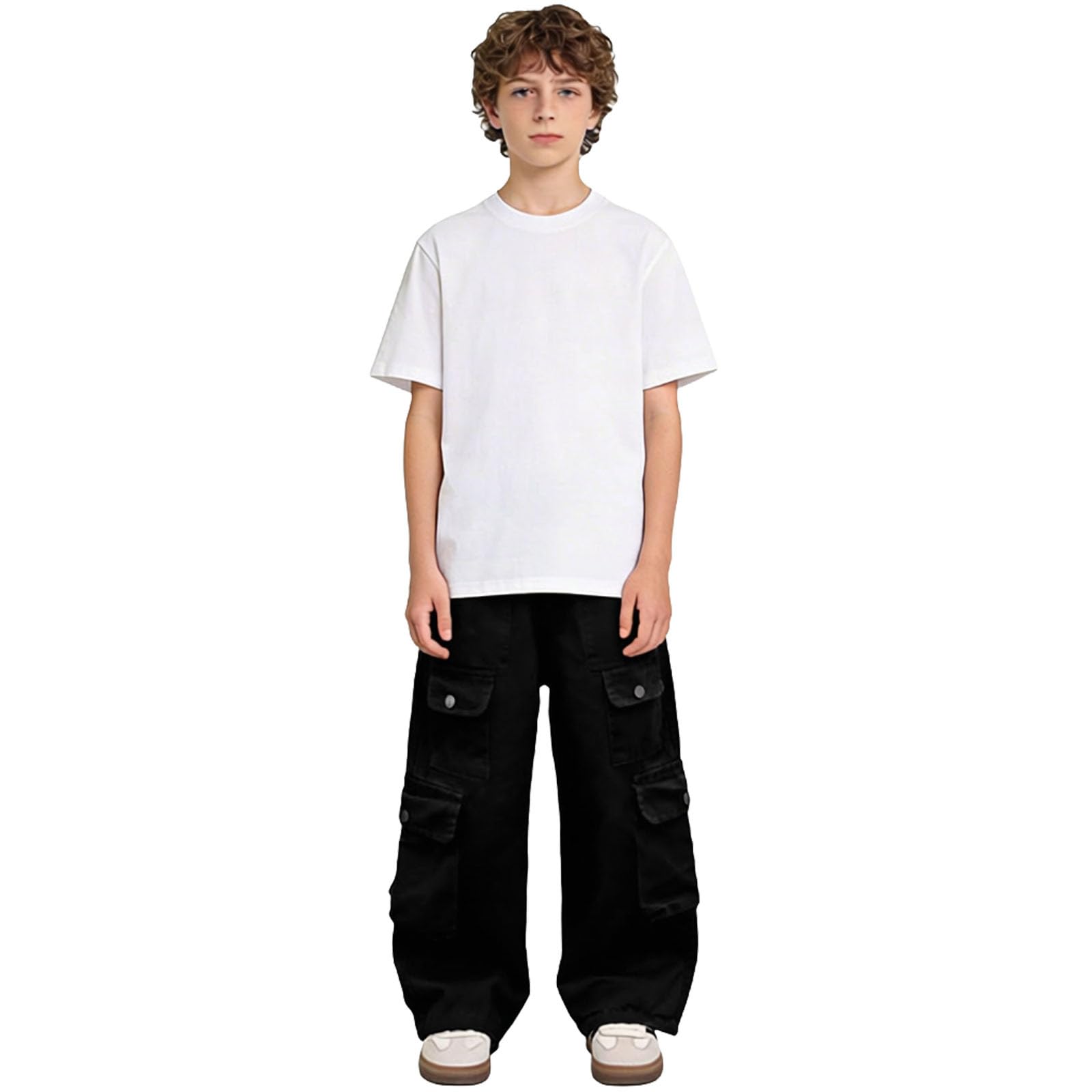 Pantalones Vaqueros para Niñas y Niños Holgados Vaqueros de Pierna Ancha Casuales Cintura Elástica Pantalon de Trabajo de Mezclilla Moda Hip Hop Streetwear Versátil Cargo Jeans Ropa Niño Niña