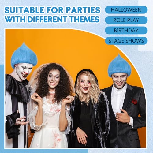 Image of Geyoga 2 Pcs Funny Wig Crazy Hair for Halloween Party,Light Blue | Funny Colorful Wig Adults Use, Unisex Funky Hairband, Halloween Mardi Gras Cosplay Costume Party Accessories