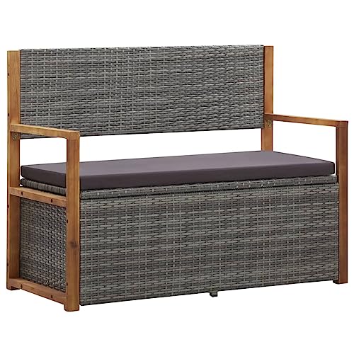 Xichuzi Banco de almacenaje ratán sintético Madera Acacia Gris 115 cm, Baul Almacenaje Dormitorio, Banco Pie De Cama, Baul con Asiento 46011