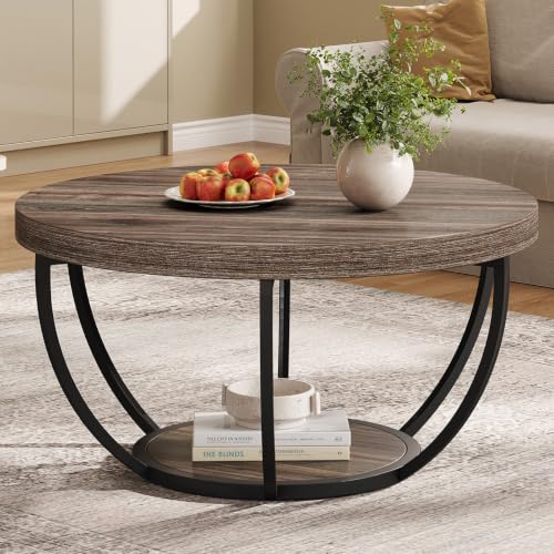 Image of Tribesigns 31.7 inch Round Wooden Coffee Table with Storage Pedestal