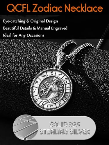 Zodiac Necklace For Men 925 Sterling Silver With 22'+2' Rolo Chain,Gift For Men Husband Friend Brother3