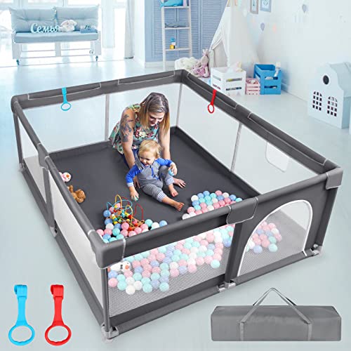 Baby Playpen, Large Playpen for Toddler 70â€X59â€, Large Play Yard for Infant, Kids Play Area Mesh Playpen, Baby Yard Play Area with Pull Rings - A Safe Paradise for Kids to Play and Explore!