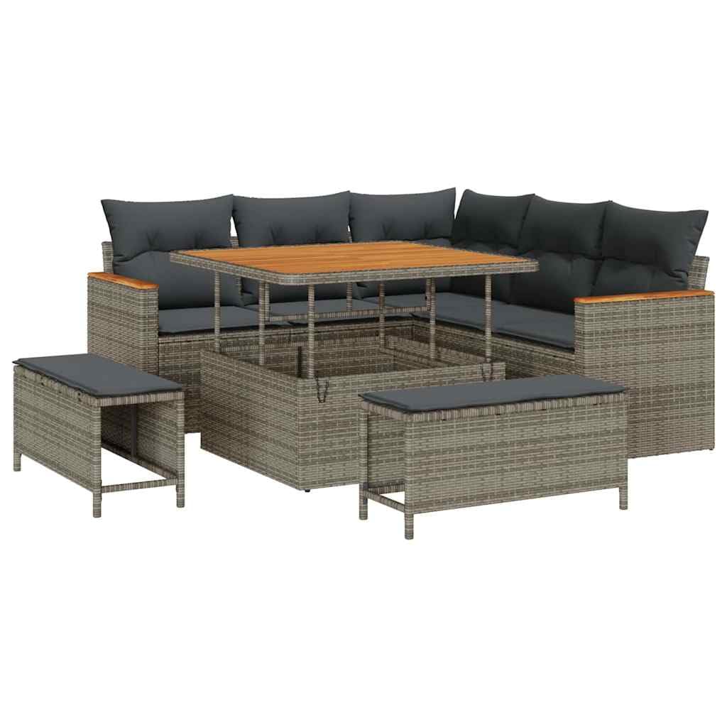Set di mobili da giardino, 8 pezzi, in polyrattan, grigio, con