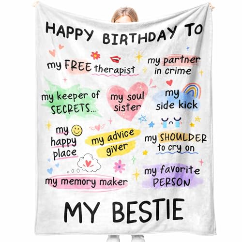 Glydein Best Friend Bestie Birthday Gifts for Women, Soft Flannel Blanket, Friend Birthday Gifts for Women Friendship, Happy Bday for Bestie BFF, 50'' x 60''