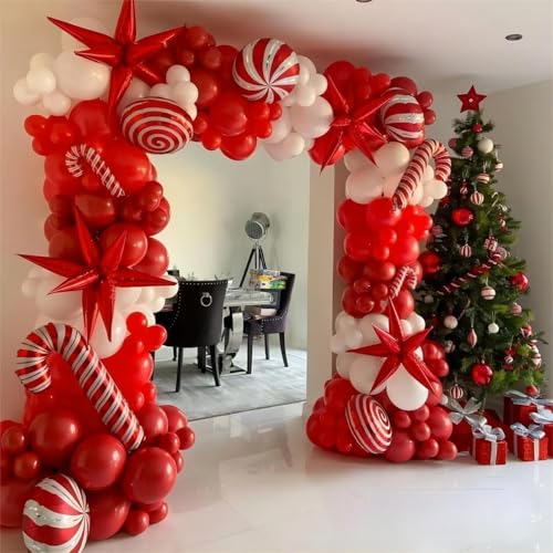 Image of 130pcs 18 /12 /10 /5 Inch Red and White Balloons Garland Arch Kit