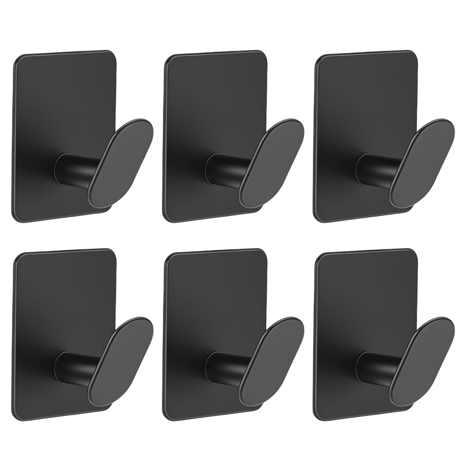 Self Adhesive Hooks, 6 Pack Black Stainless Steel Towel Hooks for Shower