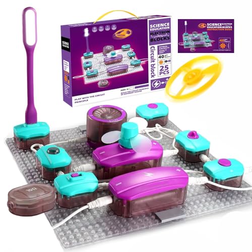 Juego de circuitos electrónicos con 25 Bloques de circuitos,40 experimentos para Aprender sobre Electricidad, Kit de exploración electrónica DIY,Juguetes educativos Stem para niños a Partir de 3 años