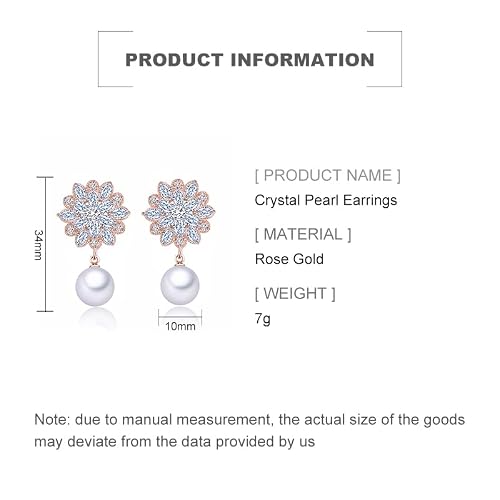 14K Gold Crystal Freshwater Pearl Drop Earrings For Women,Luxury Snowflake Crystal White Pearl Dangle Earrings,Fashion Christmas Jewelry Gift For Her (Rose Gold, 14K Gold) #TOP1