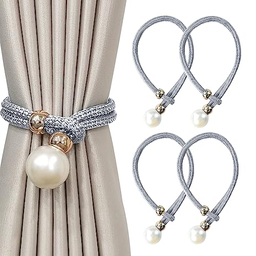 xiaoxianxian Pack of 4 Curtain Tiebacks, Tiebacks for Curtains with Large Beads for Home Decoration, Office, Hotel Etc (Grey)
