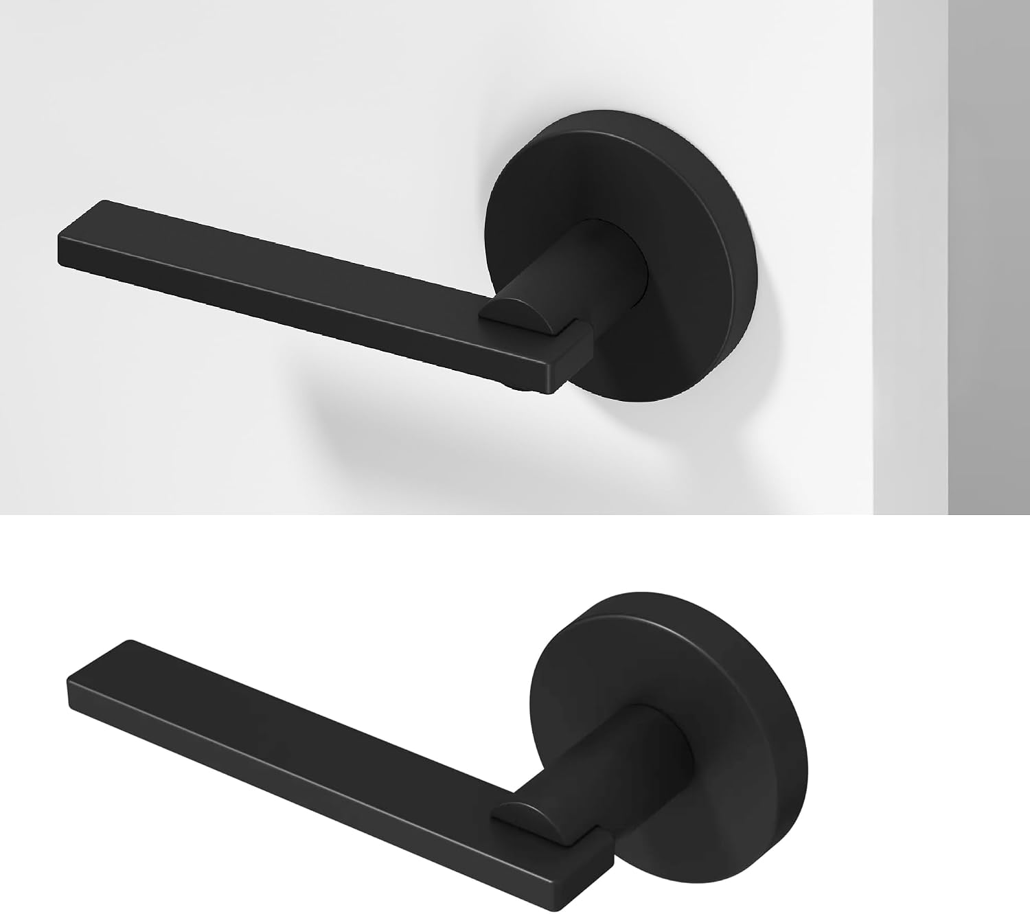 Okun Valli Privacy Door Handle, Matte Black Door Lever 1-Pack – Push Button Lock for Bedroom & Bathroom, Reversible Interior Door Handles with Sleek Concealed-Mount Modern Design