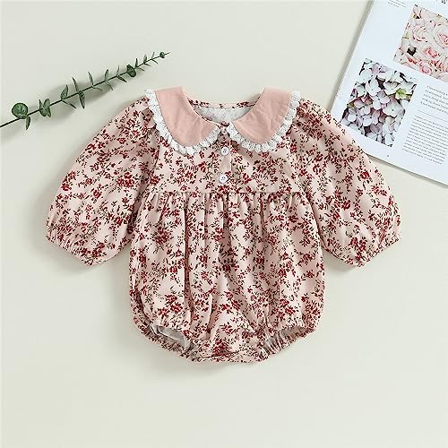 Infant Baby Girl Fall Clothes Floral Print Long Sleeve Romper Peter Pan Collar Ruffle Jumpsuit Bodysuit Cute Outfit2