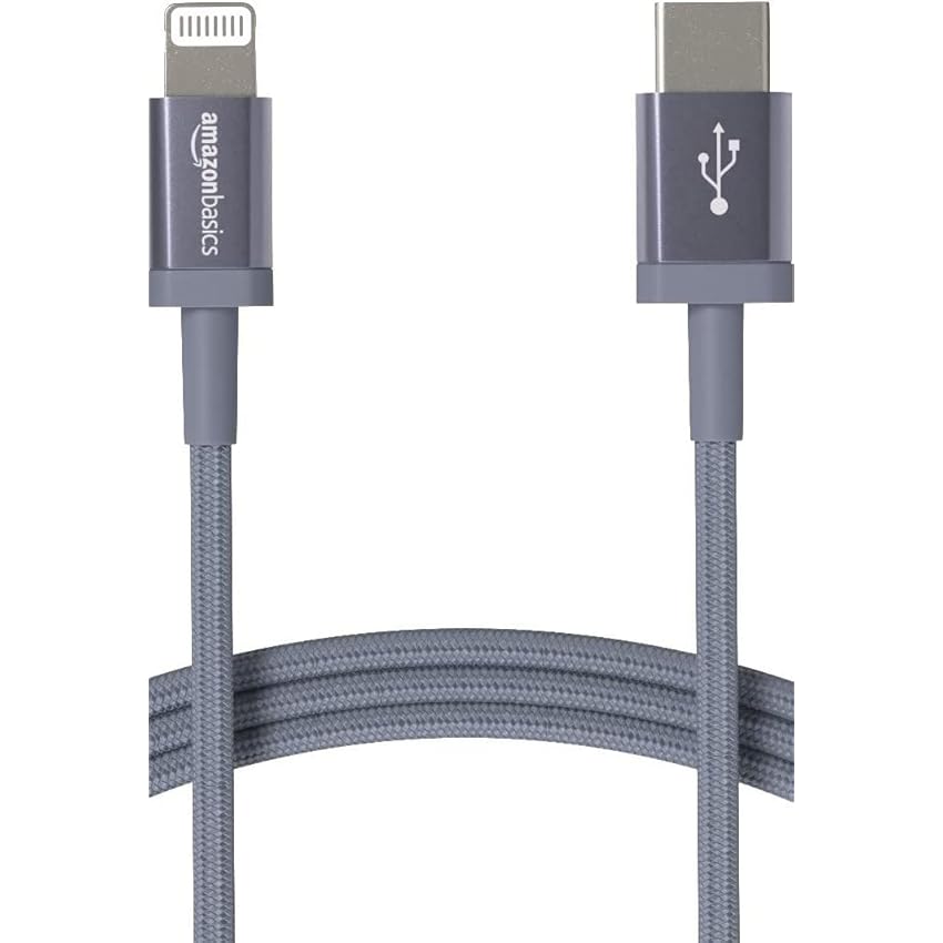 Immagine del prodotto Amazon Basics - Cavo di ricarica Lightning/USB-C, certificato MFi, in nylon intrecciato, per iPhone 13/12/11/X/XS/XR/8, grigio scuro, 1,8 m
