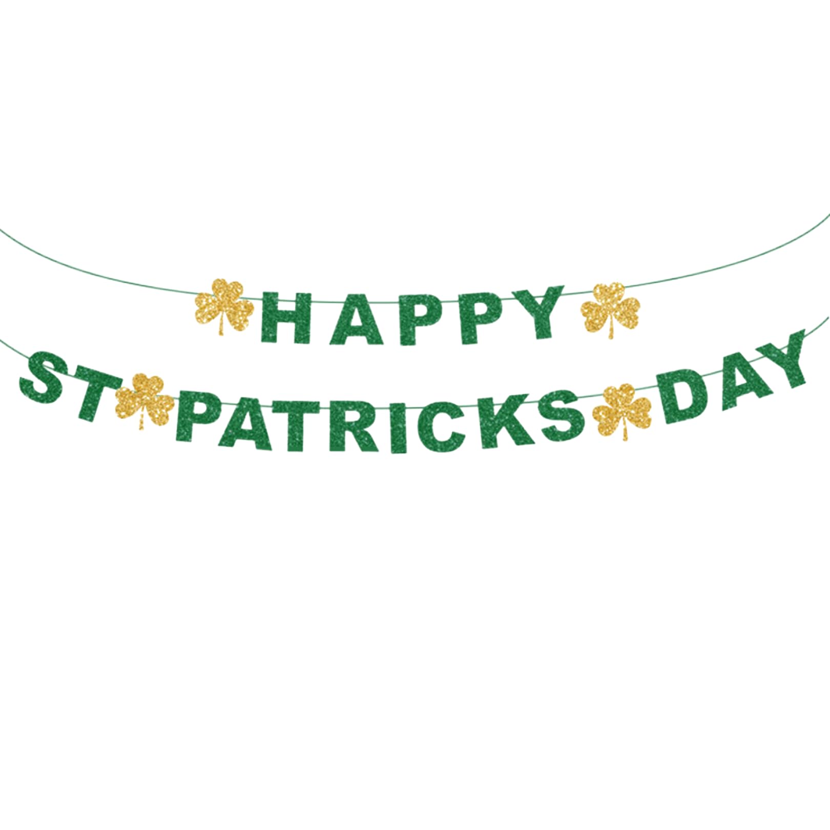 St Patricks Day Decorations Bunting Banner, Glitter Green Happy St Patricks Day Banner Irish Shamrock Clover Hanging Ornaments Irish Party Decoration for Home Shop Room Ceiling Door Window