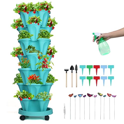 GameXcel Vertical Planter, 7 Tier Stackable Strawberry Planter with Garden