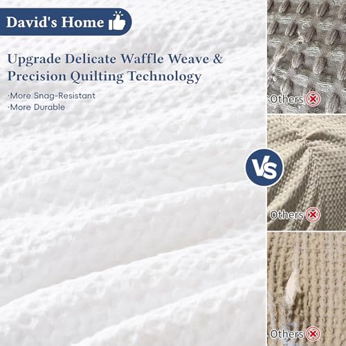 Image of David's Home Waffle Weave Comforter Set 3PCS King Size, Soft Breathable Lightweight Cozy Skin-Friendly Warm for All Season, Elegant Aesthetic Home Decor Bedding Set with Pillow Shams, White