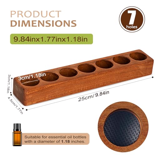 Image of VolksRose Natural Wenge Wooden Essential Oil Holder for 5-20ml Bottles - 7 Hole Compact Storage Stand for Travel, Aromatherapy Organizer and Display Rack for Bathroom, Beginners, Oil Enthusiasts