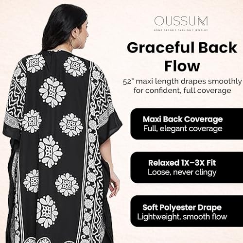 Image of Oussum Women Polyester Casual Long Plus Size Beach Caftan Cover Up Maxi Dress 1X-3X Summer Kaftan Dresses for Women