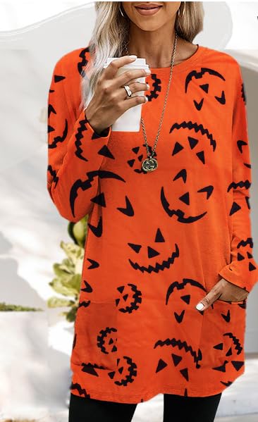 MNLYBABY Women Halloween Sweatshirt Funny Grimace Graphic Print Long Sleeve Shirt Pullover Dress Fall Tops