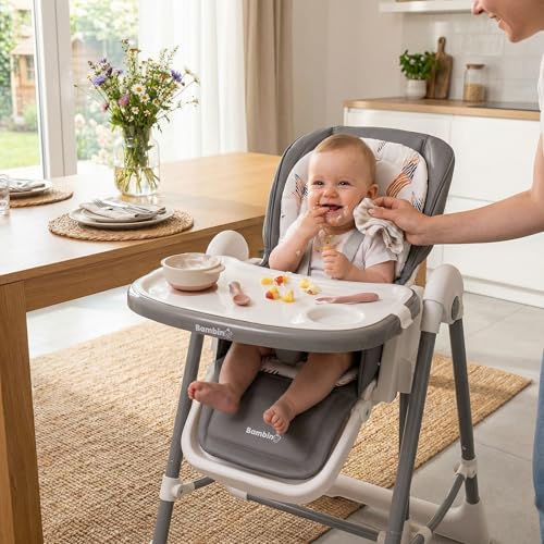 Bambino 2 in 1 High Chair Baby & Toddler Dining and Swing Chair 6m-3years Safety Harness with Lockable Wheels Height Adjustable