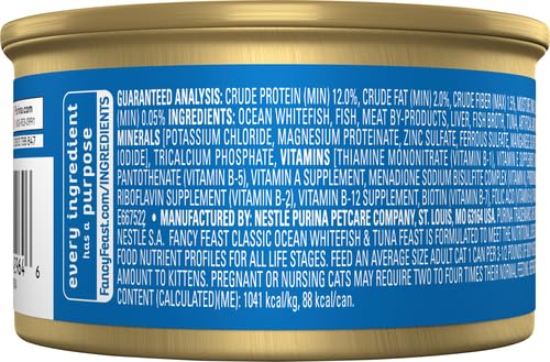 Image of Fancy Feast Gourmet Wet Cat Food, Ocean Whitefish and Tuna Feast, 3 Oz Can (Pack of 2)
