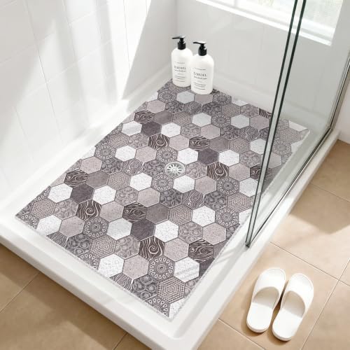 Image of Shower Mat Non Slip: 47.2x31.5 Inch Extra Large Shower mats for Inside Shower with Drain Hole in Middle, Super Soft PVC Loofah Massage Shower Floor Mat, Anti Slip Shower Stall Mat, Quick Drying