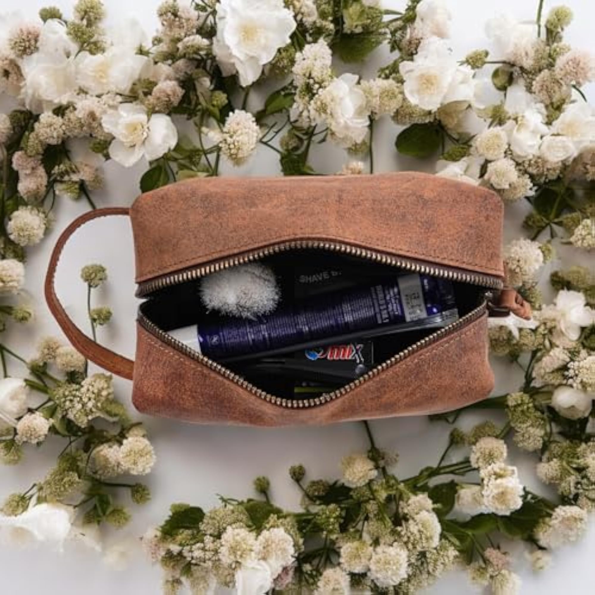 Leather Dopp Kit Toiletry Kit, Brown