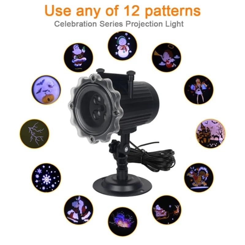 Proiettore di Luce, proiettore olografico di Halloween, proiettore di Halloween a LED con 12 Motivi, Luce a Forma di Fiocco di Neve/Pupazzo di Neve, proiettore di Natale, Effetto Animato IP6