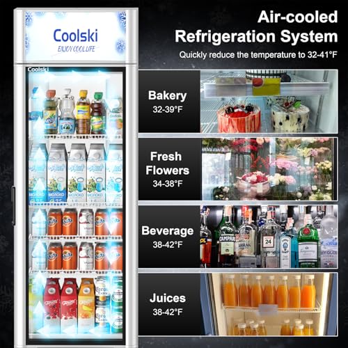Image of Coolski 12.5 Cu.ft. Commercial Merchandiser Refrigerator Glass Door Beverage Refrigerator and Cooler with LED Lighting and Adjustable Shelves for Restaurant Cafe, Certified by ETL /ETL SANITATION