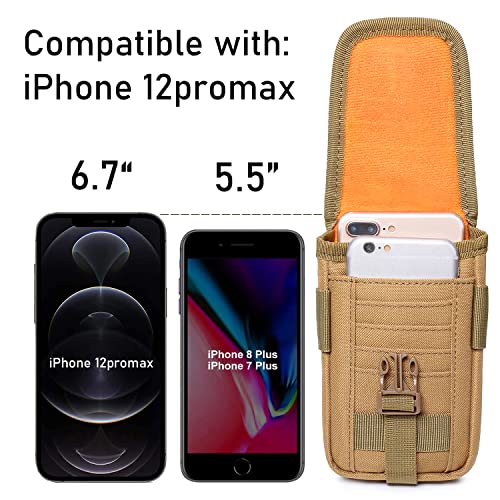 Tactical Molle Phone Pouch Edc Cellphone Holder Smartphone Organizer Bag With Us Flag Patch & Molle Key Ring (Black) #TOP3