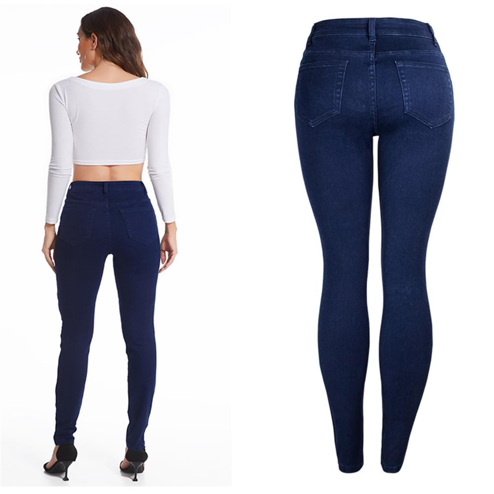 Pies De Primavera Y Verano Pantalones De Pitillo Vaqueros Ajustados En Azul Profundo Pantalones De Mujer