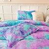 PERFEMET Fuzzy Girls Twin Comforter Set 3 Pieces Colorful Purple and Teal Faux Fur Fluffy Bedding for Kids Teens Ultra Soft Warm Tie Dye Velvet Plush Shaggy Bed Comforter Sets(Purple Teal, Twin) #5