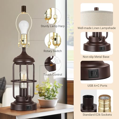 Set de 2 Lámparas de Mesa QiMH 23" con Puertos USB miniatura 5