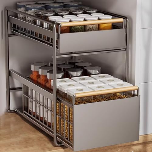 【2026新登場 & 組立不要！】シンク下 スライドラック シンク下収納 スライド引き出し収納ラック 2段 キッチン バス リビング対応 8ローラー 大容量 省スペース 隙間収納 高さ調整 カーボンスチール製 耐荷重 防錆 ホワイト/ブラック 大サイズ（40*28*37cm）