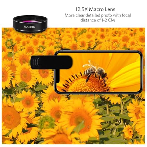 Textiluxe 2 int 1 Phone lens,mobile phone camera lenses, 0.45X Wide Angle Lens 140°+12.5X Macro Lens, Clip-on Phone Lens for iPhone, Samsung and Most Android Smartphones (black) - Image 2