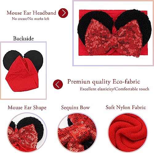 Bbgifts 3Pcs Baby Girl Mouse Ears Headbands With Sequin Bow, 4.5Inches Wide Nylon Turban Hairband thumb #1