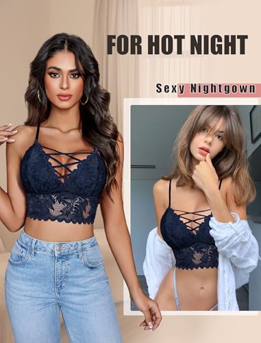 Image of Avidlove Bralettes for Women V Neck Lace Camisole Y2K Tank Top Strappy Cami Unpadded Bra Lingerie Crop Tops Outfits