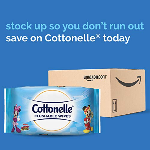 Cottonelle Flushable Toddler Wipes for Kids, Refill, 150 ct Each Refill (Case of 8) Fragrance-Free Wet Wipes in Disney Packaging, Mickey Mouse