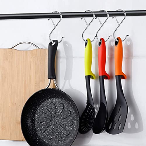 8 Pack Heavy Duty S Hooks Stainless Steel S Shaped Hooks Hanging Hangers For Kitchenware Spoons Pans Pots Utensils Clothes Bags Towers Tools Plants Heavy Duty Rustproof Safety Buckle Design (Silver) #TOP4
